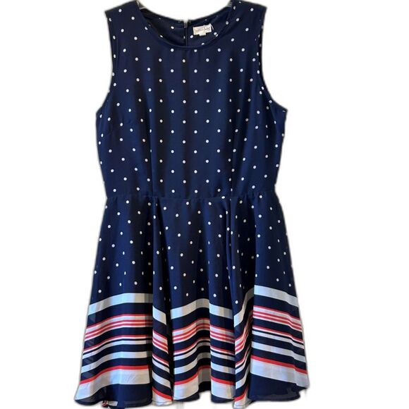 Maison Jules Navy Polka Dot Fit and Flare Dress - Size Large - Picture 1 of 4